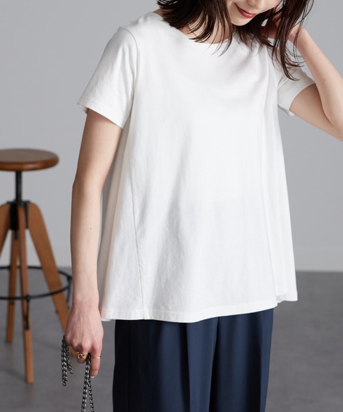 RANAN(ラナン)の「〈Beautiful Cotton 綿100%〉UVカット/接触冷感 フレアーシルエットTシャツ(Tシャツ/カットソー・レディース・オレンジ系その他/ネイビー/ブラック/オフホワイト/ライトグレー/その他/イエロー/ダークブルー・M/L/LL)」の11枚目の写真