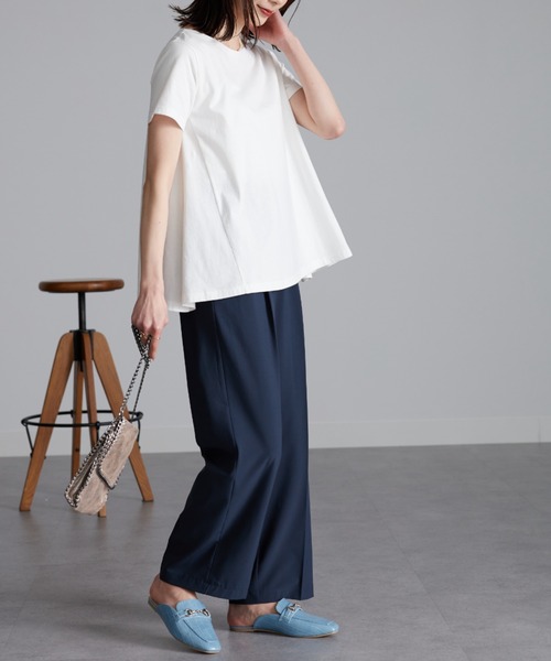 RANAN(ラナン)の「〈Beautiful Cotton 綿100%〉UVカット/接触冷感 フレアーシルエットTシャツ(Tシャツ/カットソー・レディース・オレンジ系その他/ネイビー/ブラック/オフホワイト/ライトグレー/その他/イエロー/ダークブルー・M/L/LL)」の13枚目の写真