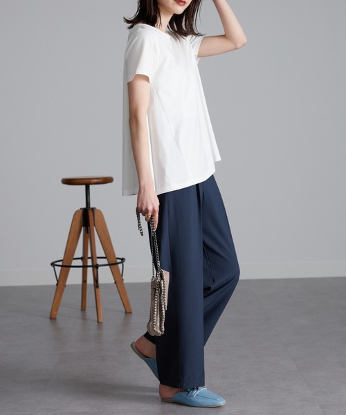 RANAN(ラナン)の「〈Beautiful Cotton 綿100%〉UVカット/接触冷感 フレアーシルエットTシャツ(Tシャツ/カットソー・レディース・オレンジ系その他/ネイビー/ブラック/オフホワイト/ライトグレー/その他/イエロー/ダークブルー・M/L/LL)」の15枚目の写真