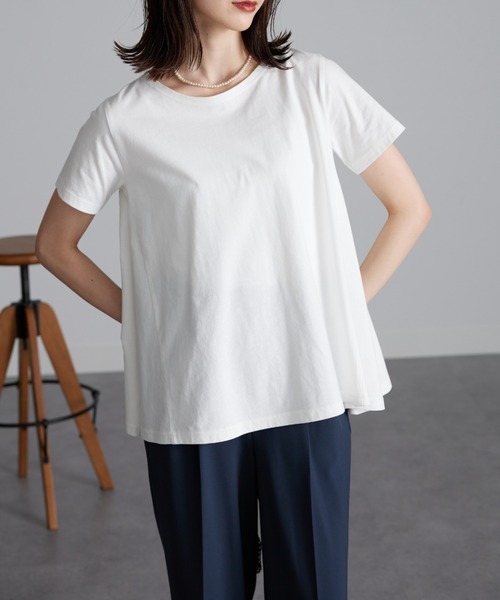 RANAN(ラナン)の「〈Beautiful Cotton 綿100%〉UVカット/接触冷感 フレアーシルエットTシャツ(Tシャツ/カットソー・レディース・オレンジ系その他/ネイビー/ブラック/オフホワイト/ライトグレー/その他/イエロー/ダークブルー・M/L/LL)」の16枚目の写真
