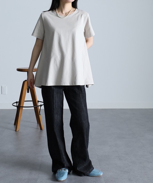 RANAN(ラナン)の「〈Beautiful Cotton 綿100%〉UVカット/接触冷感 フレアーシルエットTシャツ(Tシャツ/カットソー・レディース・オレンジ系その他/ネイビー/ブラック/オフホワイト/ライトグレー/その他/イエロー/ダークブルー・M/L/LL)」の18枚目の写真