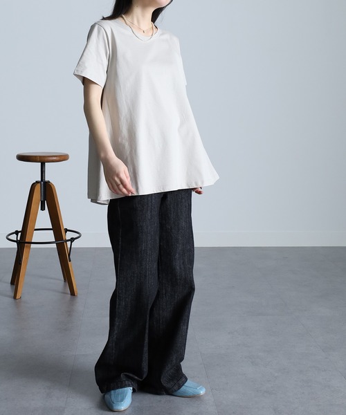 RANAN(ラナン)の「〈Beautiful Cotton 綿100%〉UVカット/接触冷感 フレアーシルエットTシャツ(Tシャツ/カットソー・レディース・オレンジ系その他/ネイビー/ブラック/オフホワイト/ライトグレー/その他/イエロー/ダークブルー・M/L/LL)」の21枚目の写真