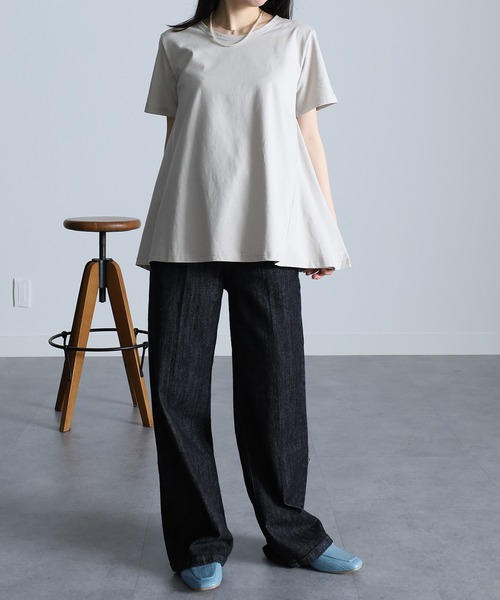 RANAN(ラナン)の「〈Beautiful Cotton 綿100%〉UVカット/接触冷感 フレアーシルエットTシャツ(Tシャツ/カットソー・レディース・オレンジ系その他/ネイビー/ブラック/オフホワイト/ライトグレー/その他/イエロー/ダークブルー・M/L/LL)」の22枚目の写真
