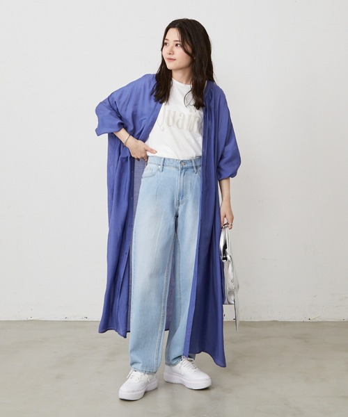 Shelly island(シェリーアイランド)の「2WAYシアーロングシャツワンピース(シャツワンピース・レディース・ホワイト/パープル/ブルー・M)」の6枚目の写真