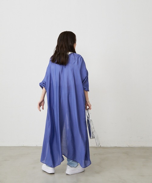 Shelly island(シェリーアイランド)の「2WAYシアーロングシャツワンピース(シャツワンピース・レディース・ホワイト/パープル/ブルー・M)」の9枚目の写真