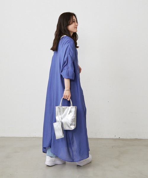 Shelly island(シェリーアイランド)の「2WAYシアーロングシャツワンピース(シャツワンピース・レディース・ホワイト/パープル/ブルー・M)」の8枚目の写真