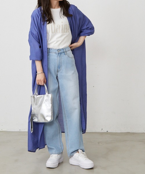 Shelly island(シェリーアイランド)の「2WAYシアーロングシャツワンピース(シャツワンピース・レディース・ホワイト/パープル/ブルー・M)」の4枚目の写真