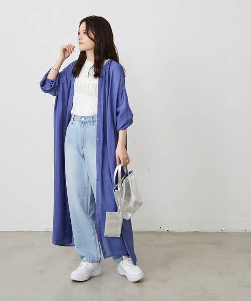 Shelly island(シェリーアイランド)の「2WAYシアーロングシャツワンピース(シャツワンピース・レディース・ホワイト/パープル/ブルー・M)」の5枚目の写真