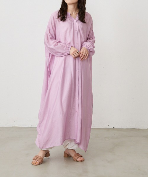 Shelly island(シェリーアイランド)の「2WAYシアーロングシャツワンピース(シャツワンピース・レディース・ホワイト/パープル/ブルー・M)」の15枚目の写真