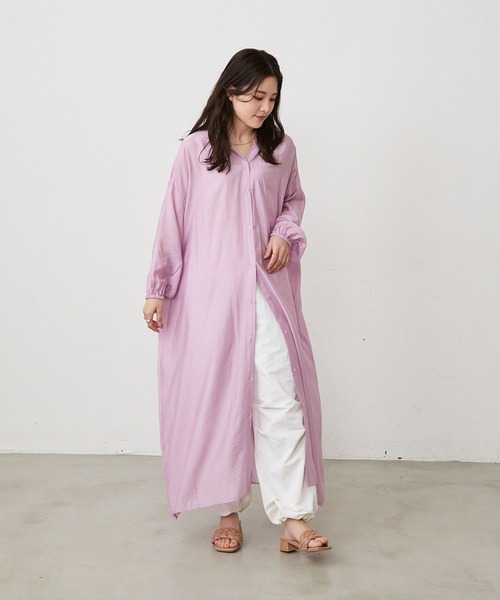 Shelly island(シェリーアイランド)の「2WAYシアーロングシャツワンピース(シャツワンピース・レディース・ホワイト/パープル/ブルー・M)」の17枚目の写真