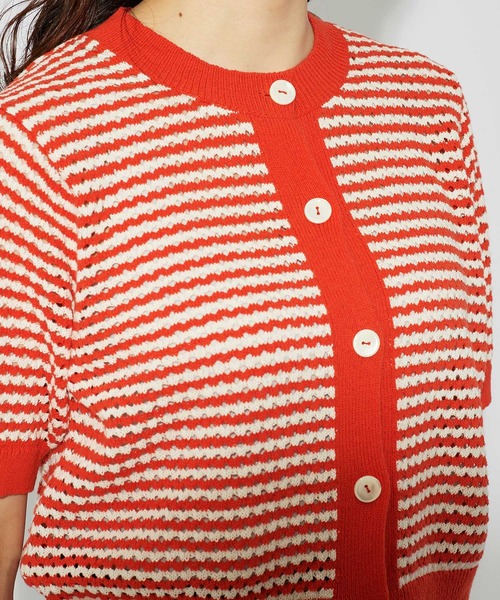 CHILD WOMAN(チャイルドウーマン)の「GAUSSすかしボーダー ショートクルーカーディガン(カーディガン/ボレロ・レディース・レッド/ネイビー・FREE)」の18枚目の写真