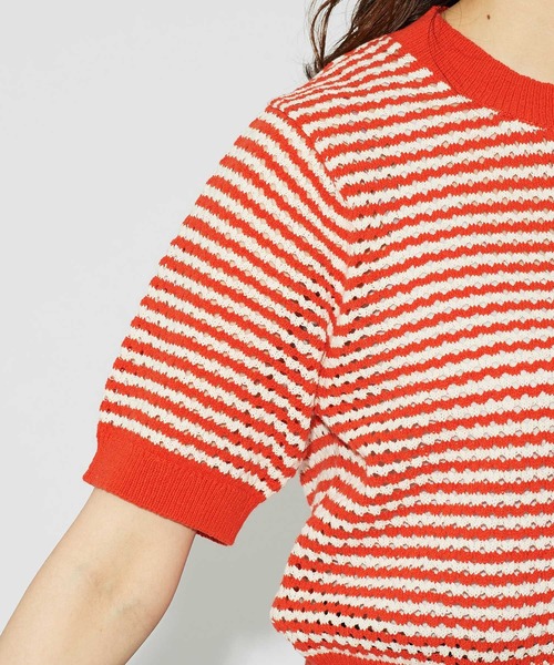 CHILD WOMAN(チャイルドウーマン)の「GAUSSすかしボーダー ショートクルーカーディガン(カーディガン/ボレロ・レディース・レッド/ネイビー・FREE)」の19枚目の写真