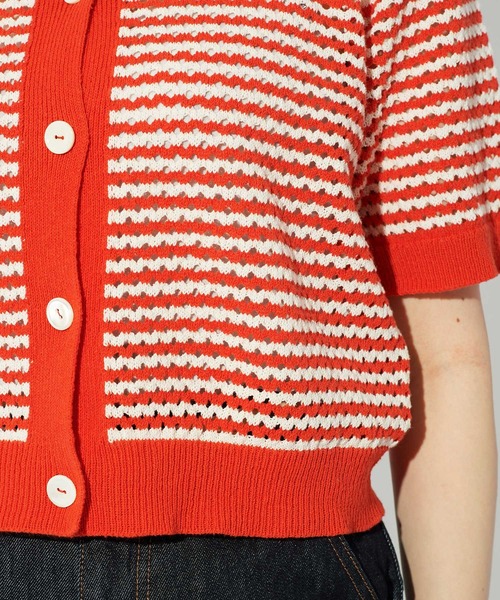 CHILD WOMAN(チャイルドウーマン)の「GAUSSすかしボーダー ショートクルーカーディガン(カーディガン/ボレロ・レディース・レッド/ネイビー・FREE)」の20枚目の写真