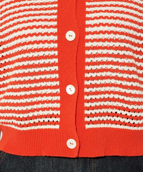 CHILD WOMAN(チャイルドウーマン)の「GAUSSすかしボーダー ショートクルーカーディガン(カーディガン/ボレロ・レディース・レッド/ネイビー・FREE)」の21枚目の写真