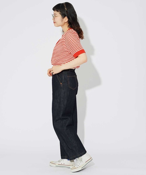 CHILD WOMAN(チャイルドウーマン)の「GAUSSすかしボーダー ショートクルーカーディガン(カーディガン/ボレロ・レディース・レッド/ネイビー・FREE)」の9枚目の写真