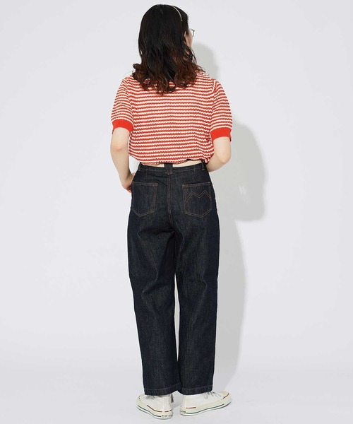 CHILD WOMAN(チャイルドウーマン)の「GAUSSすかしボーダー ショートクルーカーディガン(カーディガン/ボレロ・レディース・レッド/ネイビー・FREE)」の10枚目の写真