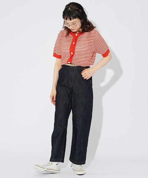 CHILD WOMAN(チャイルドウーマン)の「GAUSSすかしボーダー ショートクルーカーディガン(カーディガン/ボレロ・レディース・レッド/ネイビー・FREE)」の8枚目の写真