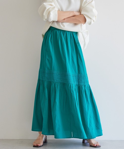 AMERICAN HOLIC(アメリカンホリック)の「ふんわりティアードレーススカート(スカート・レディース・グリーン/オフホワイト/ネイビー・M/L)」の1枚目の写真
