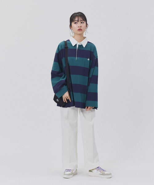 BEVERLY HILLS POLO CLUB(ビバリーヒルズポロクラブ)の「【BEVERLY HILLS POLO CLUB】ボーダーラガーロンT(Tシャツ/カットソー・レディース・グリーン/オフホワイト・フリー)」の6枚目の写真