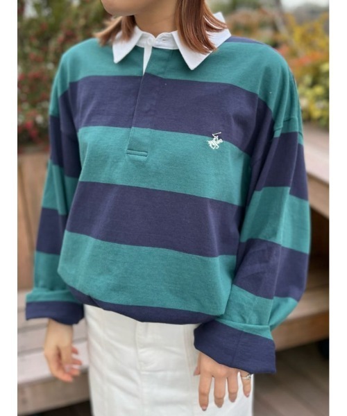 BEVERLY HILLS POLO CLUB(ビバリーヒルズポロクラブ)の「【BEVERLY HILLS POLO CLUB】ボーダーラガーロンT(Tシャツ/カットソー・レディース・グリーン/オフホワイト・フリー)」の20枚目の写真