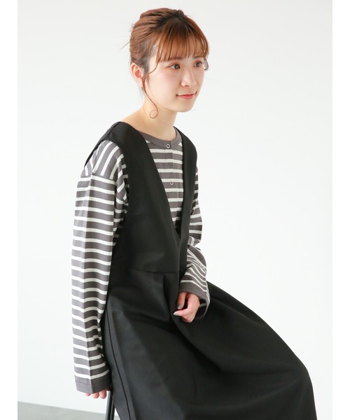 Samansa Mos2 blue(サマンサモスモスブルー)の「◎ボーダーカットカーディガン(Tシャツ/カットソー・レディース・ブルー/オフホワイト/チャコールグレー・フリ-)」の9枚目の写真