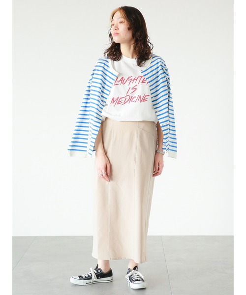 Samansa Mos2 blue(サマンサモスモスブルー)の「◎ボーダーカットカーディガン(Tシャツ/カットソー・レディース・ブルー/オフホワイト/チャコールグレー・フリ-)」の12枚目の写真