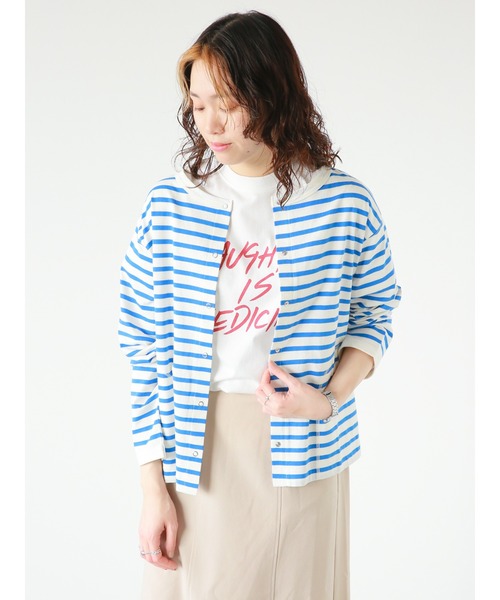 Samansa Mos2 blue(サマンサモスモスブルー)の「◎ボーダーカットカーディガン(Tシャツ/カットソー・レディース・ブルー/オフホワイト/チャコールグレー・フリ-)」の16枚目の写真