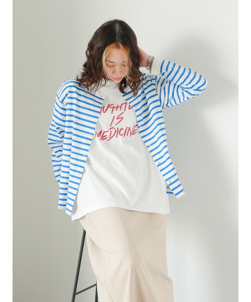 Samansa Mos2 blue(サマンサモスモスブルー)の「◎ボーダーカットカーディガン(Tシャツ/カットソー・レディース・ブルー/オフホワイト/チャコールグレー・フリ-)」の20枚目の写真