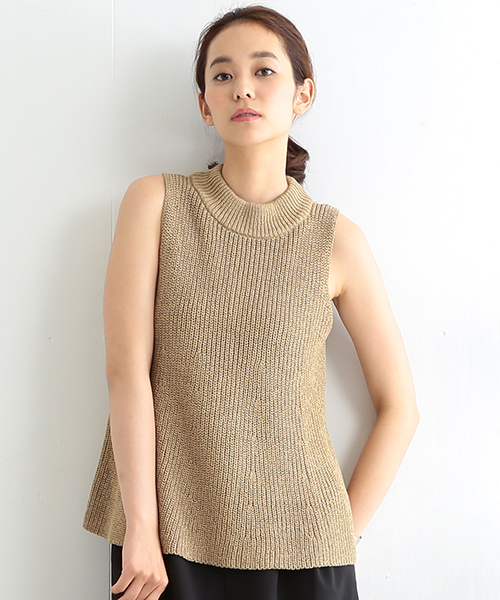 BEAMS LIGHTS Women's（ビームスライツ ウィメンズ）の「BEAMS LIGHTS / ウォッシャブル LINEN ノースリーブフレアー（ニット/セーター・レディース・オフホワイト/ベージュ/ネイビー・ONE SIZE）」の2枚目の写真