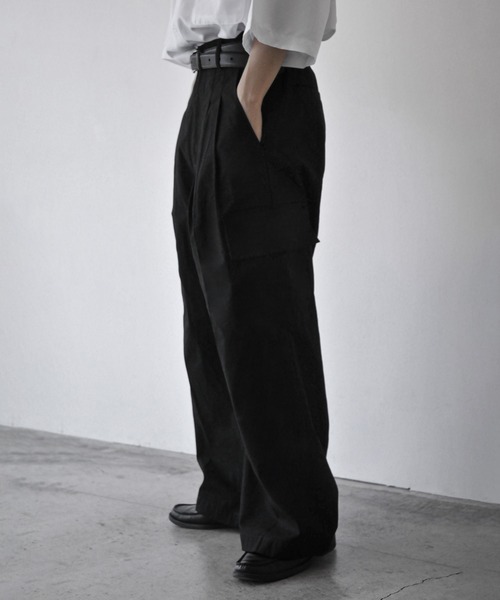 NILWAY(ニルウェイ)の「コットンツイルワイドストレートカーゴパンツ(チノパンツ・メンズ・ブラック/アッシュ・SMALL/MEDIUM/LARGE)」の17枚目の写真