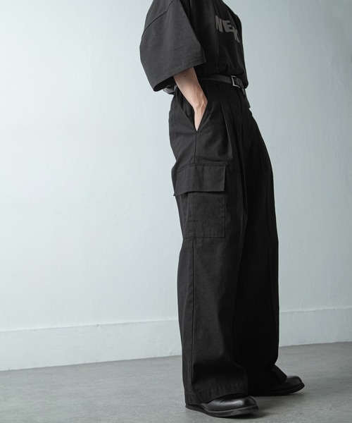 NILWAY(ニルウェイ)の「コットンツイルワイドストレートカーゴパンツ(チノパンツ・メンズ・ブラック/アッシュ・SMALL/MEDIUM/LARGE)」の12枚目の写真