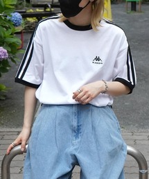 別注 WEB限定 袖ライン / ワンポイント刺繍 / ブランドロゴプリント ビッグシルエット 半袖リンガーTシャツ カットソー ユニセックス