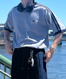 Kappa | 【Kappa】23SS別注 WEB限定 袖ライン ワンポイント刺繍 ブランドロゴプリント リンガーTシャツ(Tシャツ/カットソー)