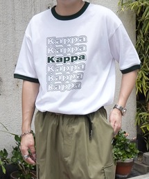 Kappa（カッパ）の「25SS別注 WEB限定 袖ライン / ワンポイント刺繍 / ブランドロゴプリント ビッグシルエット 半袖リンガーTシャツ カットソー ユニセックス（Tシャツ/カットソー）」