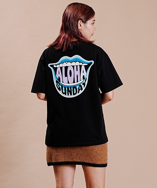 ALOHA SUNDAY（アロハサンデー）の「【ムラサキスポーツ別注】ALOHA SUNDAY/アロハサンデー デザインTシャツ AS-MS-006（Tシャツ/カットソー・レディース・ブラック/ホワイト・M/L）」の2枚目の写真