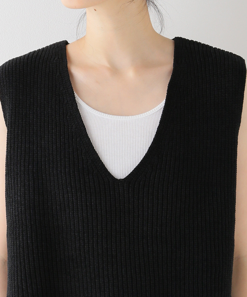 VERMEIL par iena◆ニットベスト(薄手)/--/コットン/BLK/23080938301020 sheer cable knit vest（ベスト）｜VERMEIL par iena