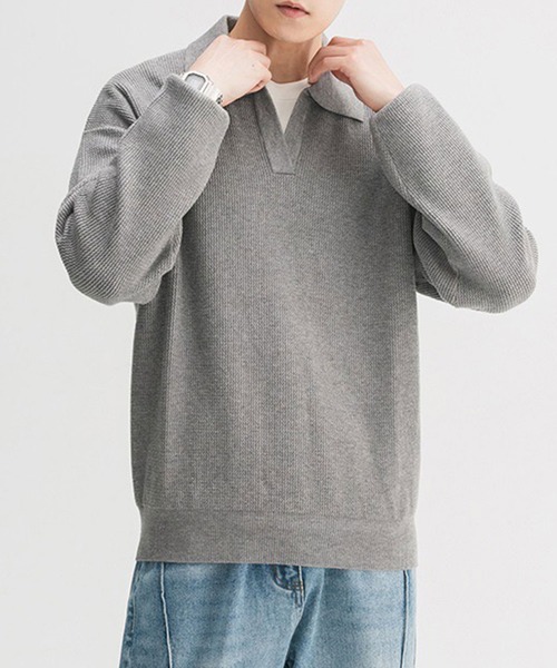 【最終値下げ】美品 POLO グレー 長袖ニットポロシャツ 美品✨】ポロ バイ ラルフローレン グレー 長袖ニット