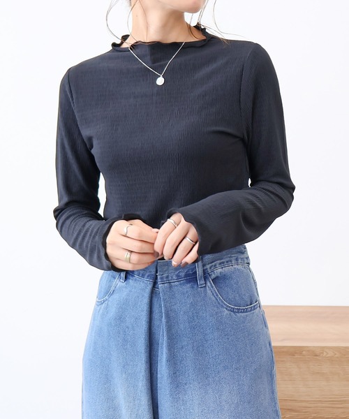 Social GIRL(ソーシャルガール)の「プチハイネックメロウリブトップス(Tシャツ/カットソー・レディース・アイボリー/ブラック/グレイッシュベージュ/ブルー・M)」の12枚目の写真