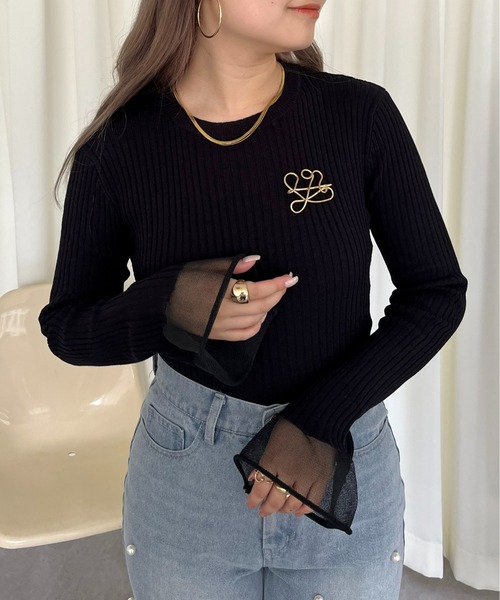 prose verse（プロズヴェール）の「袖シアーリブニット（ニット/セーター・レディース・ブラック/オフホワイト・ﾌﾘ-）」の2枚目の写真