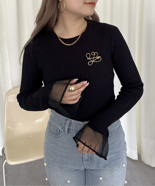 prose verse（プロズヴェール）の「袖シアーリブニット（ニット/セーター・レディース・ブラック/オフホワイト・ﾌﾘ-）」の3枚目の写真