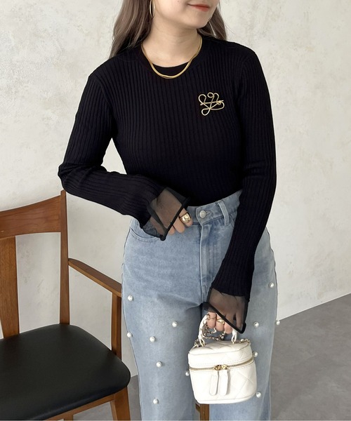 prose verse（プロズヴェール）の「袖シアーリブニット（ニット/セーター・レディース・ブラック/オフホワイト・ﾌﾘ-）」の4枚目の写真