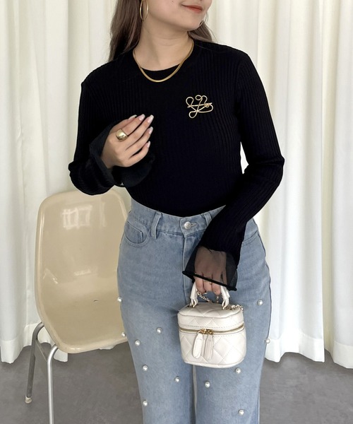 prose verse（プロズヴェール）の「袖シアーリブニット（ニット/セーター・レディース・ブラック/オフホワイト・ﾌﾘ-）」の5枚目の写真