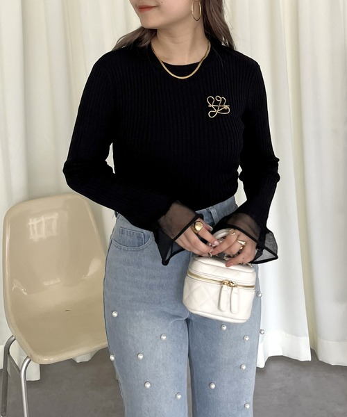 prose verse（プロズヴェール）の「袖シアーリブニット（ニット/セーター・レディース・ブラック/オフホワイト・ﾌﾘ-）」の7枚目の写真