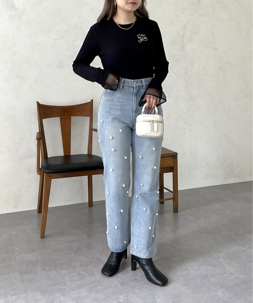 prose verse（プロズヴェール）の「袖シアーリブニット（ニット/セーター・レディース・ブラック/オフホワイト・ﾌﾘ-）」の11枚目の写真