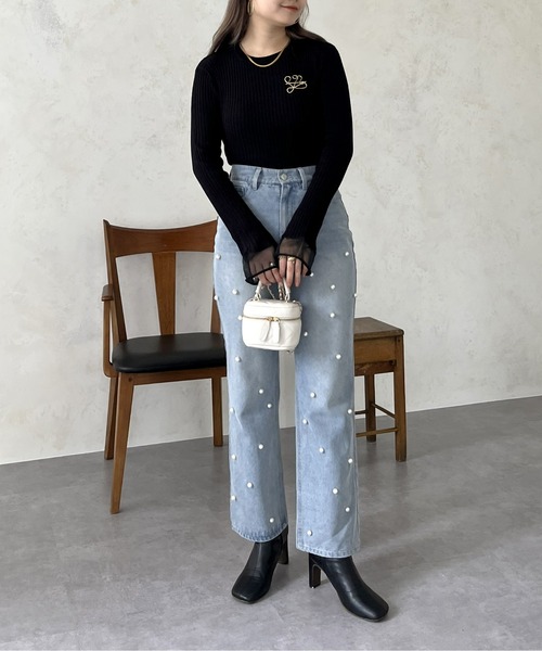 prose verse（プロズヴェール）の「袖シアーリブニット（ニット/セーター・レディース・ブラック/オフホワイト・ﾌﾘ-）」の9枚目の写真