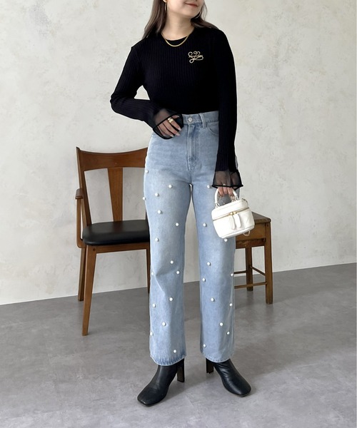 prose verse（プロズヴェール）の「袖シアーリブニット（ニット/セーター・レディース・ブラック/オフホワイト・ﾌﾘ-）」の10枚目の写真