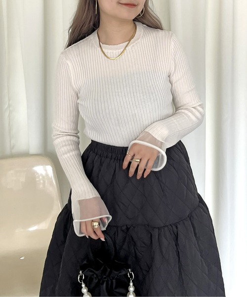 prose verse（プロズヴェール）の「袖シアーリブニット（ニット/セーター・レディース・ブラック/オフホワイト・ﾌﾘ-）」の12枚目の写真