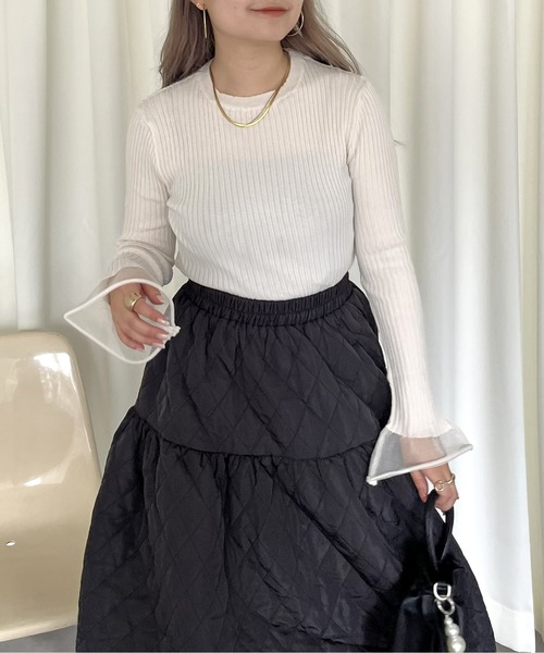 prose verse（プロズヴェール）の「袖シアーリブニット（ニット/セーター・レディース・ブラック/オフホワイト・ﾌﾘ-）」の13枚目の写真