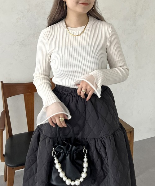 prose verse（プロズヴェール）の「袖シアーリブニット（ニット/セーター・レディース・ブラック/オフホワイト・ﾌﾘ-）」の14枚目の写真