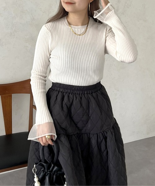 prose verse（プロズヴェール）の「袖シアーリブニット（ニット/セーター・レディース・ブラック/オフホワイト・ﾌﾘ-）」の17枚目の写真